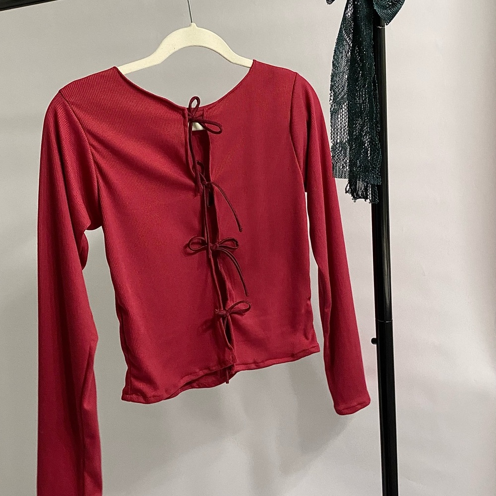 Burgundy Red Lace-Up Women's Top